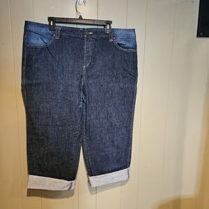 INC Denim Jeans, Womens, Size 20W, Dark-Wash, Capris Curvy Fit, Cuffed Hem,